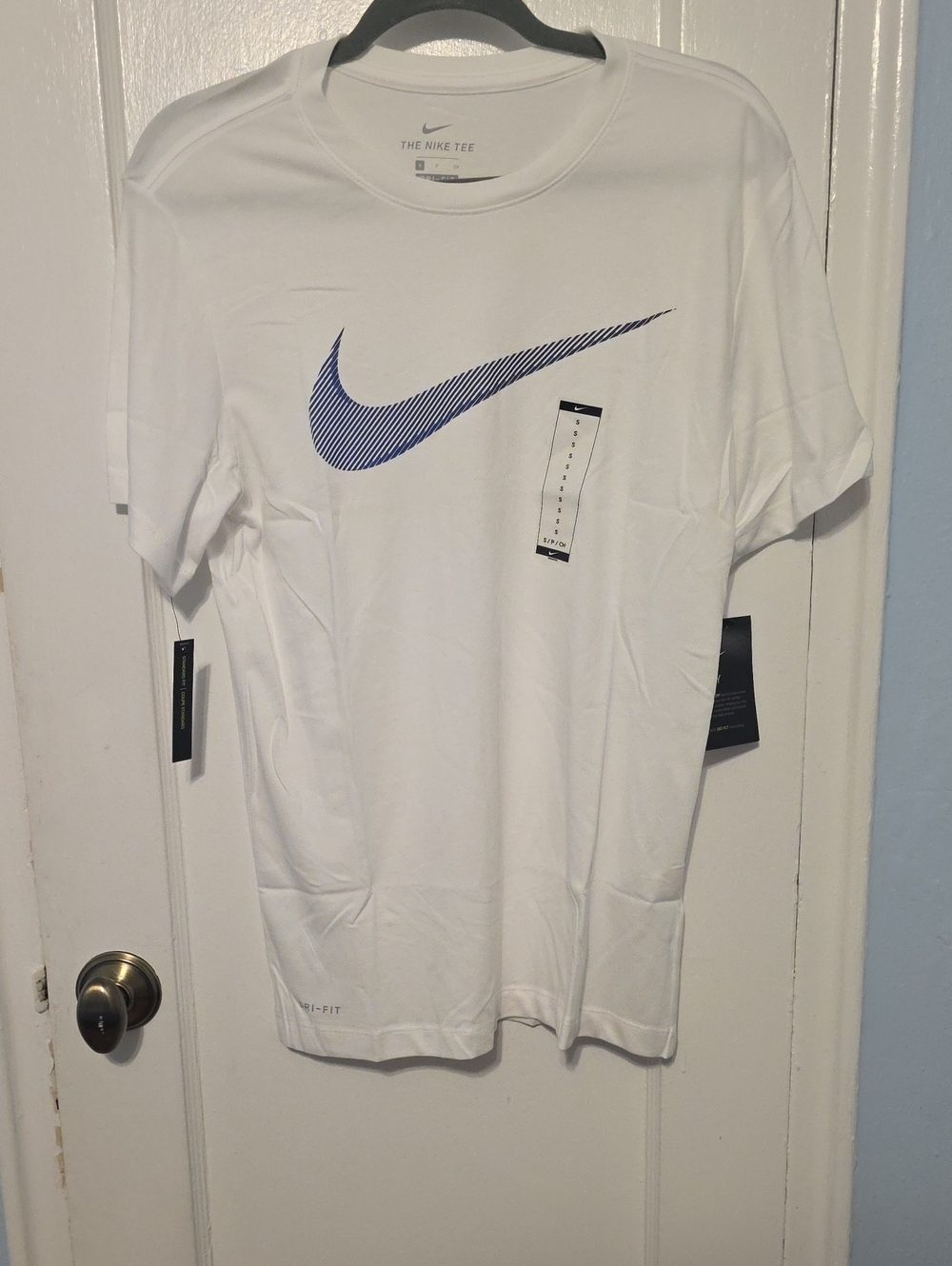 Nike White Short-Sleeve Tee with Blue Swoosh